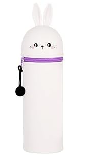 QRKPVHD 2-in-1 Weiche Silikontasche - Kawaii Federmäppchen - mäppchen, Federmäppchen, Stand Up Federmäppchen, Tier Stifthalter, Stifthalter Bleistifttasche Mädchen Junge (Hase) von QRKPVHD