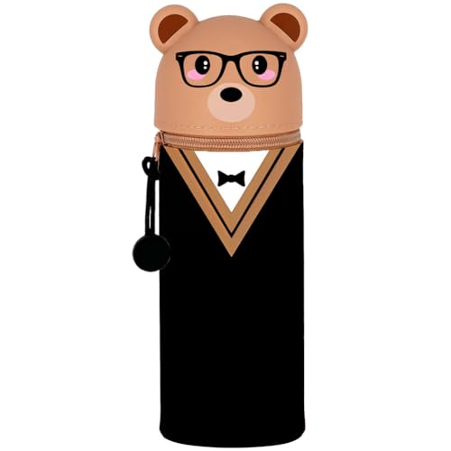 QRKPVHD 2-in-1 Weiche Silikontasche - Abschluss Geschenk Schüler Kawaii Bär Federmäppchen - mäppchen, Stand Up Federmäppchen, Tier Stifthalter, Stifthalter Bleistifttasche Mädchen Junge von QRKPVHD