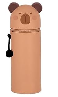 QRKPVHD Kawaii Federmäppchen - mäppchen - 2-in-1 Weiche Silikontasche, Federmäppchen, Stand Up Federmäppchen, Tier Stifthalter, Stifthalter Bleistifttasche Mädchen Junge (Kapi Bara) von QRKPVHD