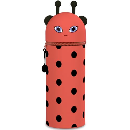 QRKPVHD Kawaii Federmäppchen - mäppchen - 2-in-1 Weiche Silikontasche, Federmäppchen, Stand Up Federmäppchen, Tier Stifthalter, Stifthalter Bleistifttasche Mädchen Junge (Ladybird) von QRKPVHD