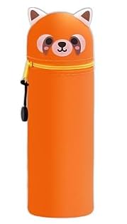 QRKPVHD Kawaii Federmäppchen - mäppchen - 2-in-1 Weiche Silikontasche, Federmäppchen, Stand Up Federmäppchen, Tier Stifthalter, Stifthalter Bleistifttasche Mädchen Junge (Waschbär) von QRKPVHD