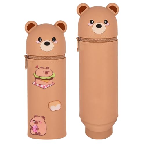 QRKPVHD Niedliche Schreibwarenbox FüR Kinder, FedermäPpchen Aus Weichem Silikon, MäPpchen Cartoon Bleistifthalter FüR SchüLerin Teenager,Niedliche Schulbedarf,Niedlicher Meerschweinchen-Aufkleber von QRKPVHD