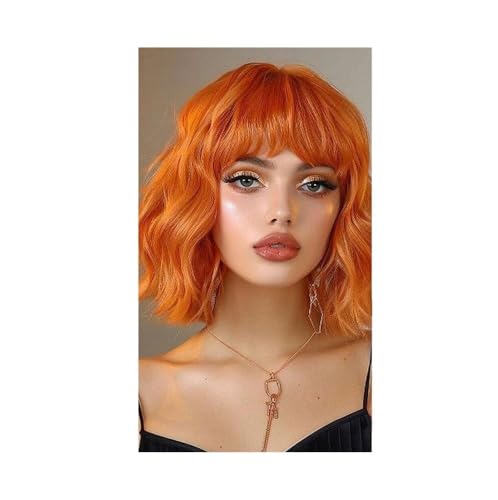 10 Zoll Bob Perücke mit Pony Kurze Perücken for Frauen Lockeres gewelltes Kunsthaar for Mädchen Cosplay(Orange) von QRSTUVXZY