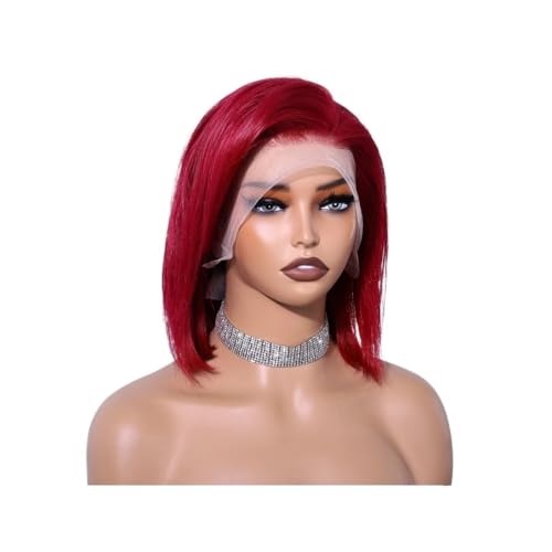 10-Zoll-Spitzenperücken aus Echthaar for Frauen, kurze, gerade Spitzenfrontperücken, Bob-Perücken, Remy-Haarperücke for Cosplay-Partys(Red) von QRSTUVXZY
