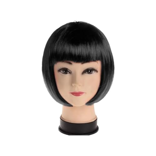 12,6 Zoll Perücke mit Pony, kurze glatte Haare, Cosplay-Bob-Perücken for Frauen, Themenparty(Black) von QRSTUVXZY