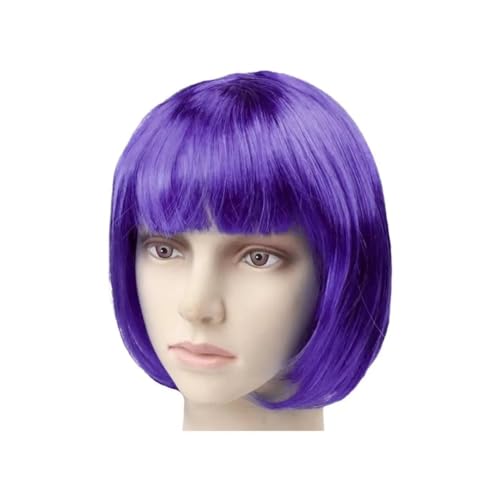 12,6 Zoll Perücke mit Pony, kurze glatte Haare, Cosplay-Bob-Perücken for Frauen, Themenparty(Purple) von QRSTUVXZY