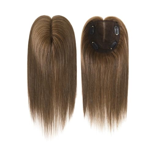12 Zoll Echthaar-Topper for Frauen, echtes Menschenhaar, ohne Pony, 4 x 5,5 Zoll Basis-Topper for Frauen mit dünner werdendem Haar(Light Brown) von QRSTUVXZY