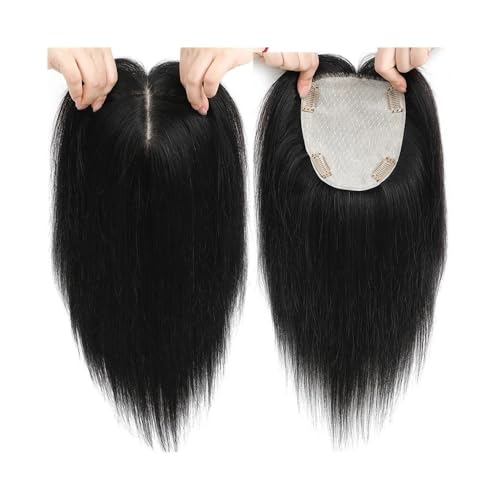 QRSTUVXZY 13x15 cm Hautbasis Echthaar-Topper mit 4 Clips Oben Echthaar-Toupet for Frauen Haarteil(Natural Black) von QRSTUVXZY
