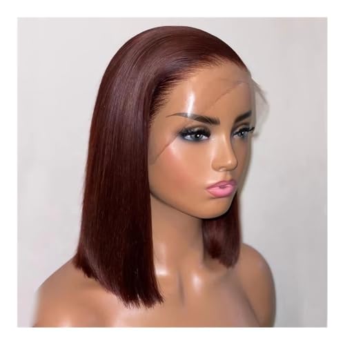 13x4 Lace Short Bob Straight Perücke Echthaar Schokoladenbraun HD Transparent Lace Front Perücken for Frauen 180 Dichte(12inch) von QRSTUVXZY