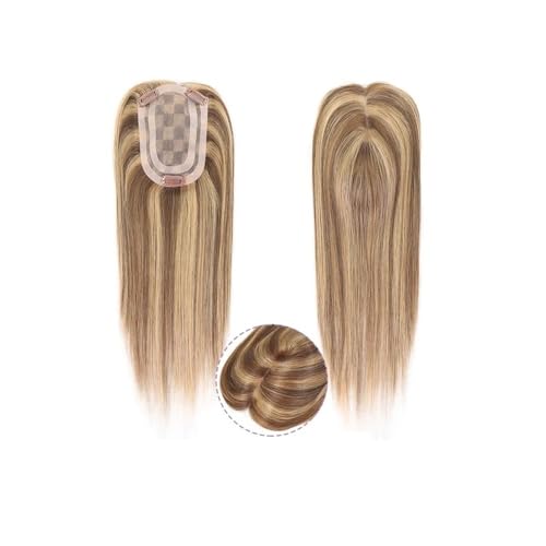 14 Zoll Braun/Blond Highlight/Grau/613 Echthaar-Topper Haarteile for Frauen Haarclips in Topper-Verlängerung for Frauen-Toupet(Brown mix blonde highlight) von QRSTUVXZY