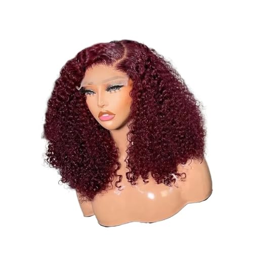 16 Zoll kurze Lace-Front-Perücken for Frauen, Burgunderrot, HD-Spitzenfront-Lockenperücke, synthetischer Bob, versauter Afro, kurze lockige Frontalhaarperücke von QRSTUVXZY