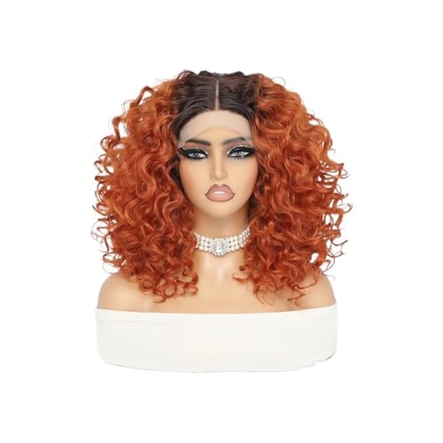 16“ kurze Afro verworrene lockige Perücke 13x4x1 Zoll synthetische Lace Front Perücken for Frauen(Brownish red) von QRSTUVXZY