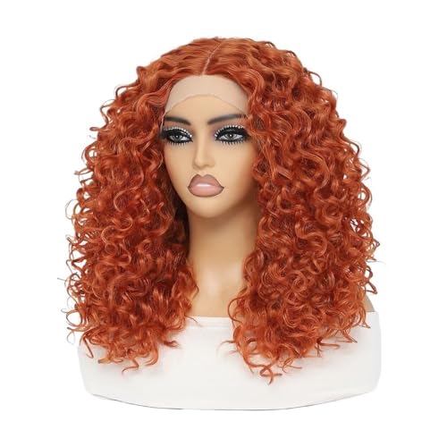 20 Zoll lockige synthetische Lace Front Perücke for Frauen schwarz T Teil 13 x 4,5 x 1 Lace Frontal Perücke(Orange) von QRSTUVXZY