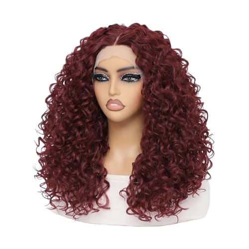 20 Zoll lockige synthetische Lace Front Perücke for Frauen schwarz T Teil 13 x 4,5 x 1 Lace Frontal Perücke(Red) von QRSTUVXZY