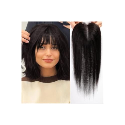4,5 x 5 Zoll Echthaar-Perücken, Schweizer Spitzen-Clip-Stücke, glatte Topper-Haare for Frauen, decken Haarausfall oder graue Haarpartien ab (14 Zoll)(Black) von QRSTUVXZY