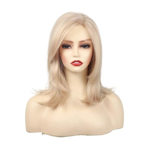 40 cm Frauen Mädchen kurze synthetische Seitenscheitel Haarperücke hellblond Farbe Schulterperücken von QRSTUVXZY