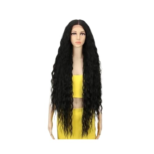 41" Lace Front Perücken Lange gewellte Perücke, Synthetische Perücken mit 130 Dichte Perücken(Black) von QRSTUVXZY