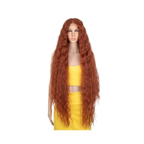 41" Lace Front Perücken Lange gewellte Perücke, Synthetische Perücken mit 130 Dichte Perücken(Reddish Brown) von QRSTUVXZY