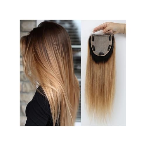 5x5'' Ombre Topper Silk Skin Base Remy Human Hair Silk Top mit PU rundherum mit Clips Natürlicher Kopfhaut-Look Lace Front for Frauen mit dünner werdendem Haar(18 inch) von QRSTUVXZY