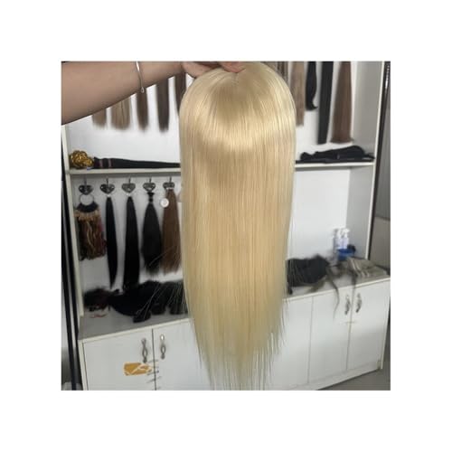 5x5 Zoll MONO Echthaar-Topper for Frauen, Monofilament-PU-Toupet mit PU um Clips in Echthaar-Extensions, hellblondes Haar(20 INCH) von QRSTUVXZY