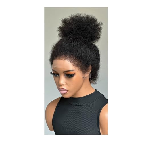 Afro Curly 360 Volle Spitzeperücke mit 4c Kanten, mongolische lockige Echthaarperücken for schwarze Frauen, HD transparente Spitze, brasilianische Haarperücken, 150 Dichte(22inch) von QRSTUVXZY