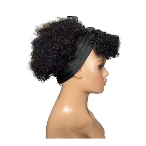 Afro Curly Headband Wig with Bangs, Short Kinky Headband Wigs for Black Women Scarf Black Wig von QRSTUVXZY