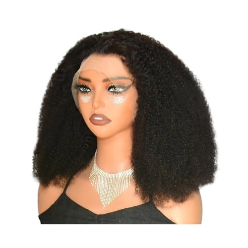 Afro Kinky Curly Echthaarperücken for Frauen, unverarbeitetes Echthaar, 4x4 Verschlussperücke, 300 Dichte(12inch) von QRSTUVXZY