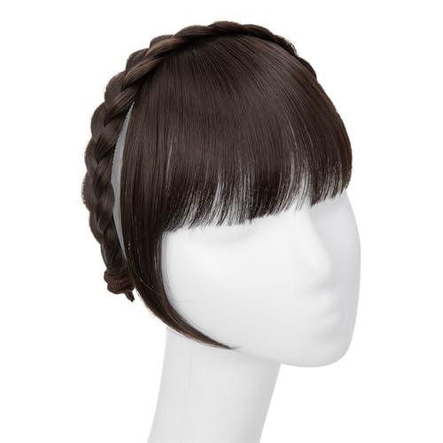 Bangs Hair Synthetische Stirnband-Pony-Verlängerung, künstliche Haarfransen mit langen Seiten for Damen, Pony-Haarspange(Dark Brown) von QRSTUVXZY