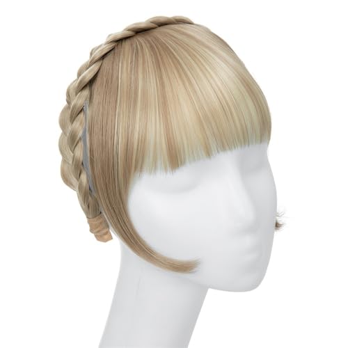 Bangs Hair Synthetische Stirnband-Pony-Verlängerung, künstliche Haarfransen mit langen Seiten for Damen, Pony-Haarspange(Dirty Blonde) von QRSTUVXZY