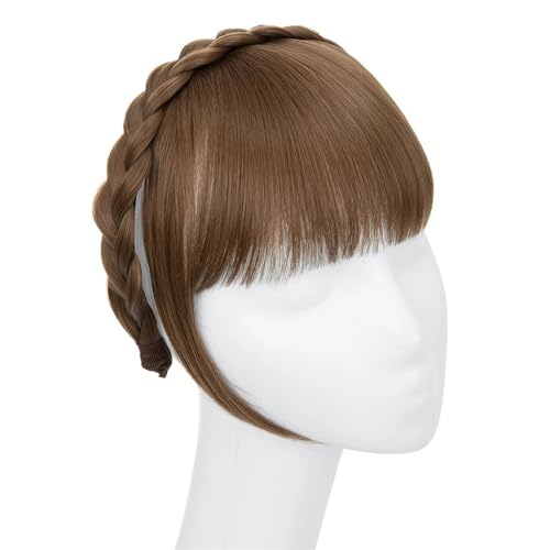 Bangs Hair Synthetische Stirnband-Pony-Verlängerung, künstliche Haarfransen mit langen Seiten for Damen, Pony-Haarspange(Mudium Ash Brown) von QRSTUVXZY
