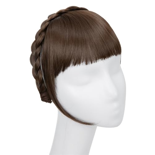 Bangs Hair Synthetische Stirnband-Pony-Verlängerung, künstliche Haarfransen mit langen Seiten for Damen, Pony-Haarspange(Mudium Brown) von QRSTUVXZY