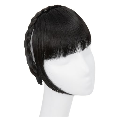 Bangs Hair Synthetische Stirnband-Pony-Verlängerung, künstliche Haarfransen mit langen Seiten for Damen, Pony-Haarspange(Off Black) von QRSTUVXZY