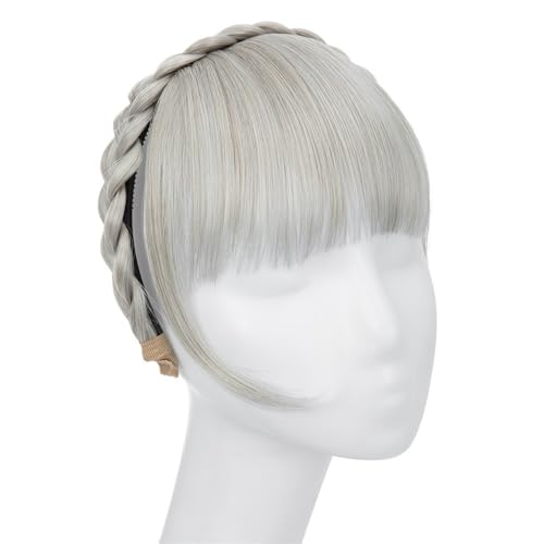 Bangs Hair Synthetische Stirnband-Pony-Verlängerung, künstliche Haarfransen mit langen Seiten for Damen, Pony-Haarspange(Silver Grey) von QRSTUVXZY