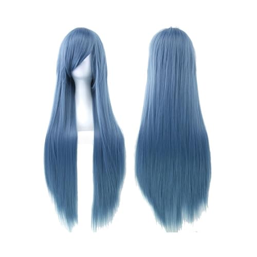 Damen Perücke 80 cm lange, glatte Perücke, Cosplay-Perücke, synthetische Perücken mit Pony for Halloween, Anime-Haar for Damen, Kostümparty Hair Wig(Navy Blue) von QRSTUVXZY