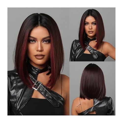 Damen Perücke Bob-Perücken for Frauen, kurze schwarze Bob-Perücke mit rotem Mittelteil for den täglichen Gebrauch Hair Wig Damen Perücke Bob-Perücken for Frauen, kurze schwarze Bob-Perücke mit rotem Mittelteil for den täglichen Gebrauch Hair Wig von QRSTUVXZY