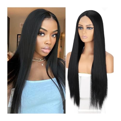 Damen Perücke Lange schwarze synthetische Perücken for Frauen, Orange, Rosa, Blau, Weinrot, Perücke, synthetisches, hochtemperaturbeständiges Material, Cosplay-Haar Hair Wig von QRSTUVXZY