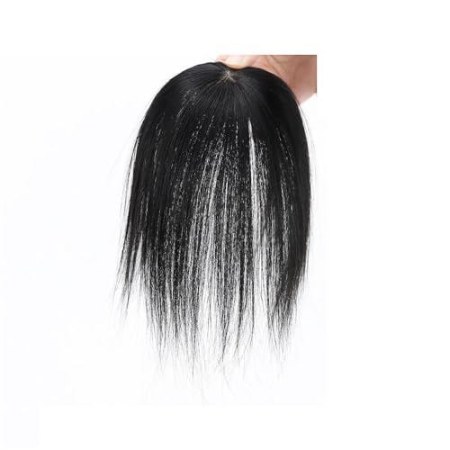 Echthaar-Topper for Frauen, 5 x 5 cm Clip-in-Pony-Topper for dünner werdendes Haar, Cover-Haarteil mit Seidenbasis(Jet Black) von QRSTUVXZY