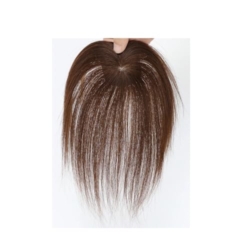 Echthaar-Topper for Frauen, 5 x 5 cm Clip-in-Pony-Topper for dünner werdendes Haar, Cover-Haarteil mit Seidenbasis(Medium Brown) von QRSTUVXZY