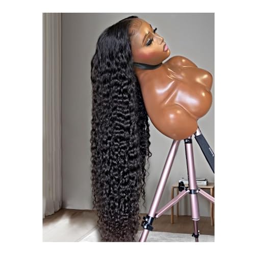 HD Transparent 13x4 Lace Front Deep Wave Perücke Echthaar for schwarze Frauen 150 Dichte Vorgezupft Brasilianische Lockige Kleberlose Perücken(30inch) von QRSTUVXZY