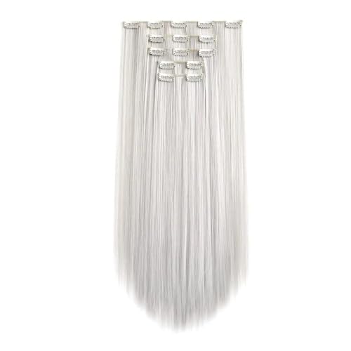Haarverlängerung 22" lange Haarverlängerungen, Clip-in-Haarverlängerung, gerade, synthetische, mehrfarbige, dicke Haarteile for Anklipsen for Frauen Clip in Haarextension(Gey) von QRSTUVXZY