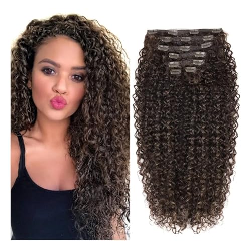 Haarverlängerung 26 Zoll synthetische lockige Clip-In-Haarverlängerungen, verworrene lockige Haarteile, Clip-On-Vollkopf, gefälschte Teile, braunes Haar for Frauen, Dunkelbraun Clip in Haarextension von QRSTUVXZY