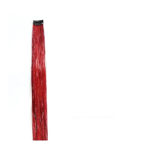 Haarverlängerung 2PCS lange gerade Regenbogen Clip in Haarverlängerungen glänzende synthetische Haarteile Perücken Halloween Cosplay Party Mädchen Haar Clip in Haarextension(Red) von QRSTUVXZY