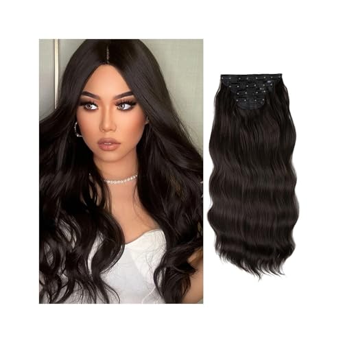 Haarverlängerung 4 teile/satz Synthetische Lange Gewellte Clip In Haar Extensions 22 "Dicke Haarteil for Frauen Braun Blond Schwarz Natürliche Gefälschte Haar Clip in Haarextension(Black Brown) von QRSTUVXZY