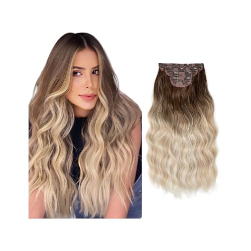 Haarverlängerung 4 teile/satz Synthetische Lange Gewellte Clip In Haar Extensions 22 "Dicke Haarteil for Frauen Braun Blond Schwarz Natürliche Gefälschte Haar Clip in Haarextension(Blonde bayalage) von QRSTUVXZY