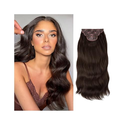 Haarverlängerung 4 teile/satz Synthetische Lange Gewellte Clip In Haar Extensions 22 "Dicke Haarteil for Frauen Braun Blond Schwarz Natürliche Gefälschte Haar Clip in Haarextension(Dark Brown) von QRSTUVXZY