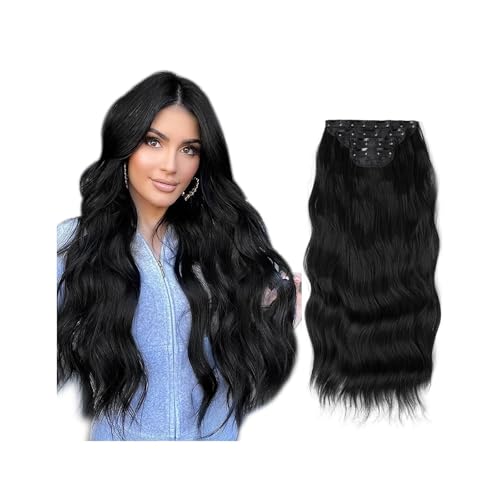 Haarverlängerung 4 teile/satz Synthetische Lange Gewellte Clip In Haar Extensions 22 "Dicke Haarteil for Frauen Braun Blond Schwarz Natürliche Gefälschte Haar Clip in Haarextension(Jet Black) von QRSTUVXZY