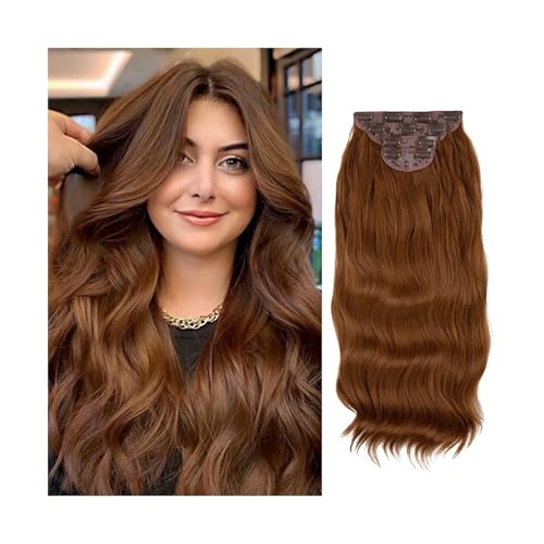 Haarverlängerung 4 teile/satz Synthetische Lange Gewellte Clip In Haar Extensions 22 "Dicke Haarteil for Frauen Braun Blond Schwarz Natürliche Gefälschte Haar Clip in Haarextension(Light Auburn) von QRSTUVXZY