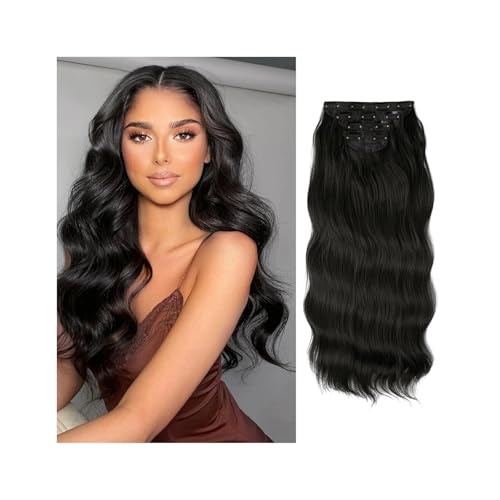 Haarverlängerung 4 teile/satz Synthetische Lange Gewellte Clip In Haar Extensions 22 "Dicke Haarteil for Frauen Braun Blond Schwarz Natürliche Gefälschte Haar Clip in Haarextension(Off Black) von QRSTUVXZY