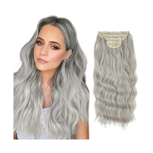 Haarverlängerung 4 teile/satz Synthetische Lange Gewellte Clip In Haar Extensions 22 "Dicke Haarteil for Frauen Braun Blond Schwarz Natürliche Gefälschte Haar Clip in Haarextension(Silver gray) von QRSTUVXZY