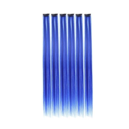 Haarverlängerung 6 Stück/Packung Clip-in-Haarverlängerungen for Mädchen, 55,9 cm, mehrfarbig, glattes Haar, synthetische Haarteile Clip in Haarextension(Blue) von QRSTUVXZY